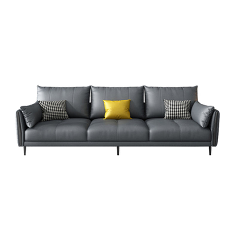 Grey Removable Cushions Faux Leather Straight Arm Sofa/Sectional with Wear-Resisting