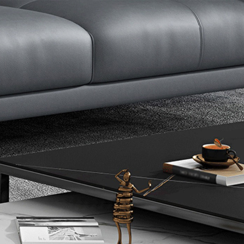 Grey Removable Cushions Faux Leather Straight Arm Sofa/Sectional with Wear-Resisting