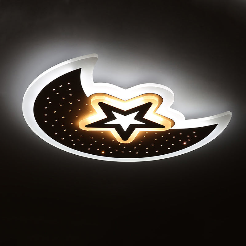 Metal Moon Shape Flush Mount Modern 2 Lights Flush Mount Lighting Fixtures in White