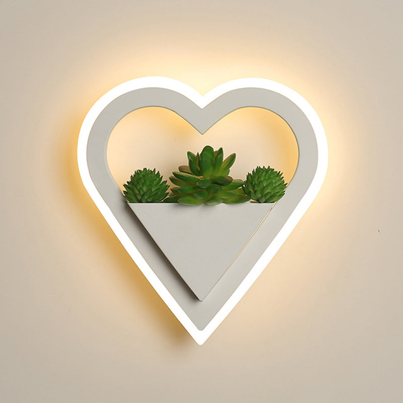 Geometry Metal Wall Light Modern Style 1 Light Wall Lamp in White(Plant Not Included)