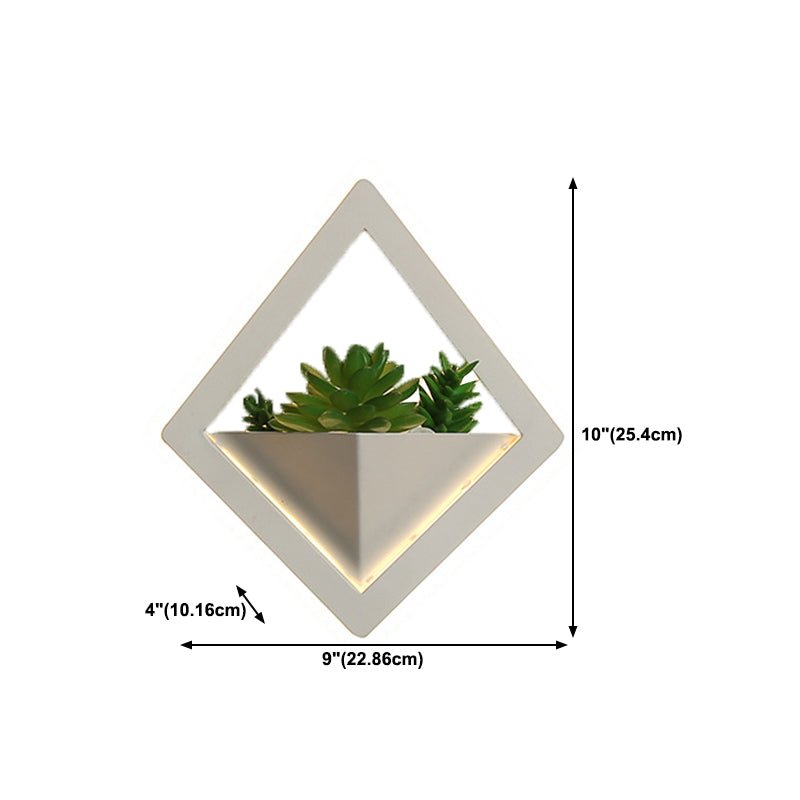 Geometry Metal Wall Light Modern Style 1 Light Wall Lamp in White(Plant Not Included)