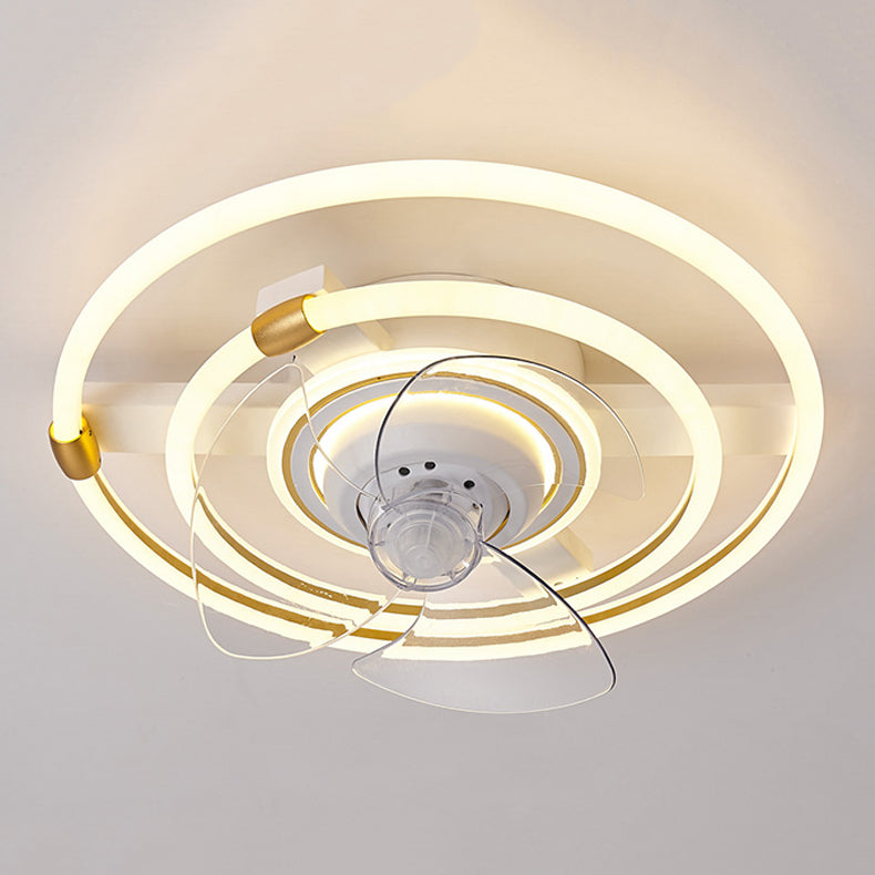 Geometric Shape Metal Ceiling Fans Modern 3-Lights Ceiling Fan Lamp Fixture in White