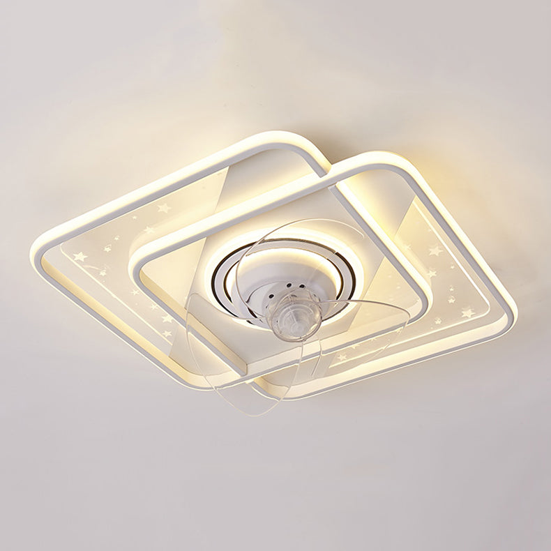 Geometric Shape Metal Ceiling Fans Modern 3-Lights Ceiling Fan Lamp Fixture in White
