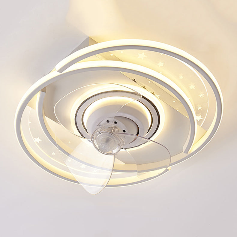 Geometric Shape Metal Ceiling Fans Modern 3-Lights Ceiling Fan Lamp Fixture in White