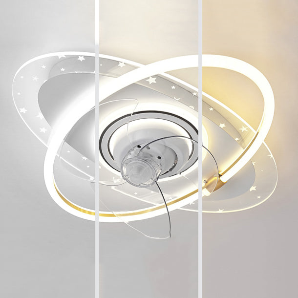 Geometric Shape Metal Ceiling Fans Modern 3-Lights Ceiling Fan Lamp Fixture in White