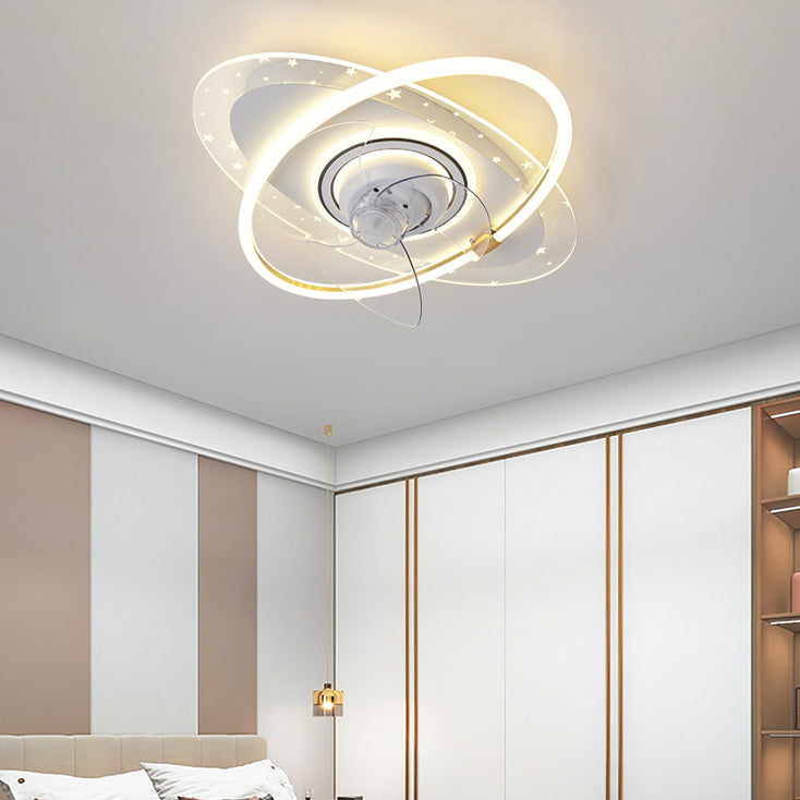 Geometric Shape Metal Ceiling Fans Modern 3-Lights Ceiling Fan Lamp Fixture in White