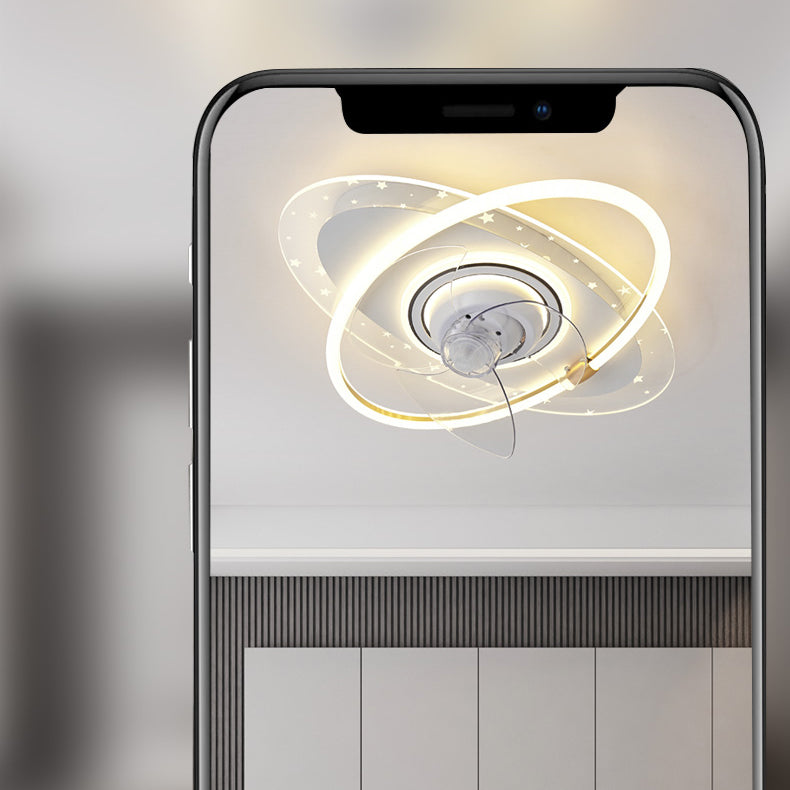 Geometric Shape Metal Ceiling Fans Modern 3-Lights Ceiling Fan Lamp Fixture in White