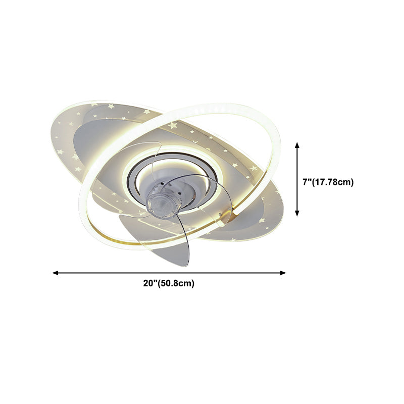 Geometric Shape Metal Ceiling Fans Modern 3-Lights Ceiling Fan Lamp Fixture in White