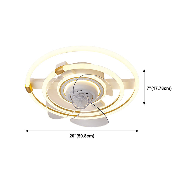 Geometric Shape Metal Ceiling Fans Modern 3-Lights Ceiling Fan Lamp Fixture in White