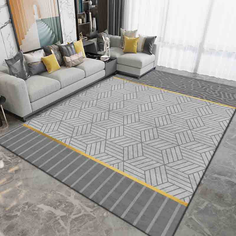 Gray Modern Rug Polyester Graphic Indoor Rug Non-Slip Backing Rug for Sitting Room