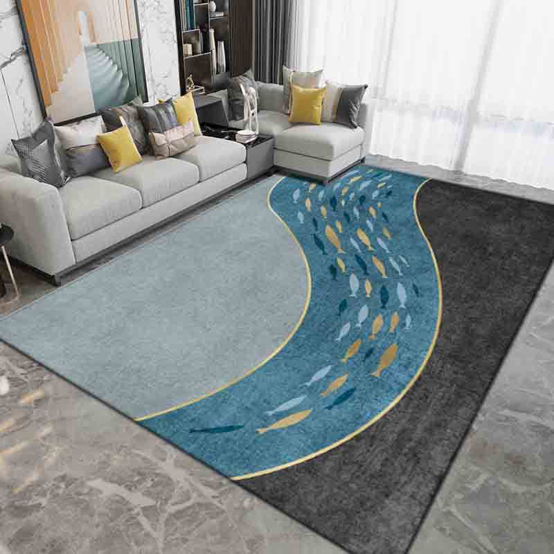Gray Modern Rug Polyester Graphic Indoor Rug Non-Slip Backing Rug for Sitting Room
