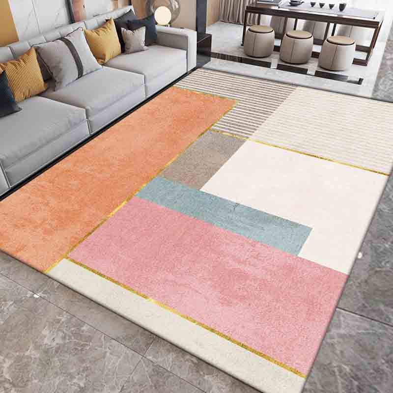 Pink Contrast Color Carpet Polyester Modern Carpet Washable Carpet for Living Room