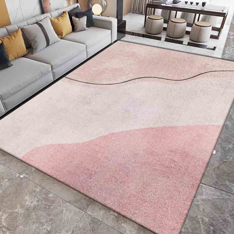 Pink Contrast Color Carpet Polyester Modern Carpet Washable Carpet for Living Room