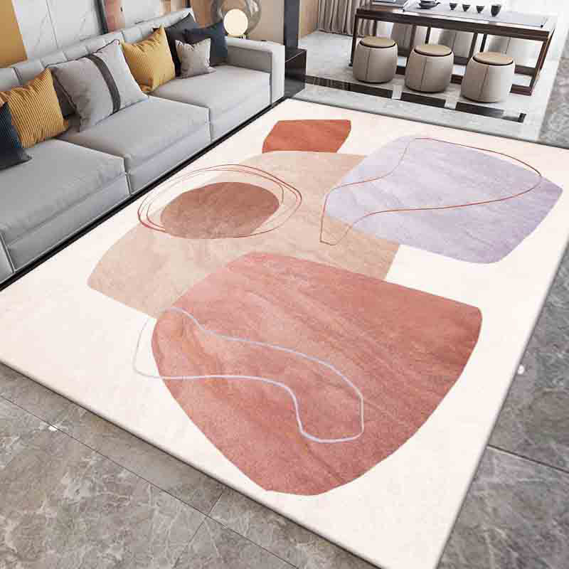 Pink Contrast Color Carpet Polyester Modern Carpet Washable Carpet for Living Room
