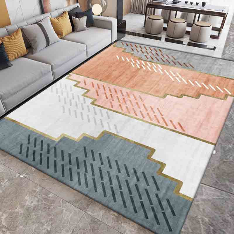 Pink Contrast Color Carpet Polyester Modern Carpet Washable Carpet for Living Room