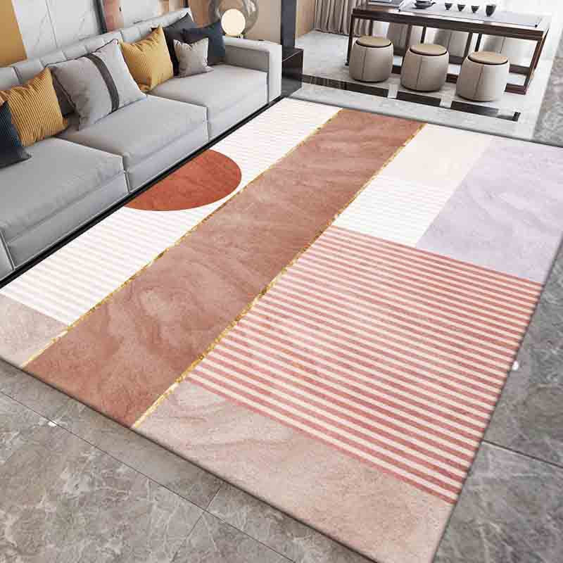 Pink Contrast Color Carpet Polyester Modern Carpet Washable Carpet for Living Room