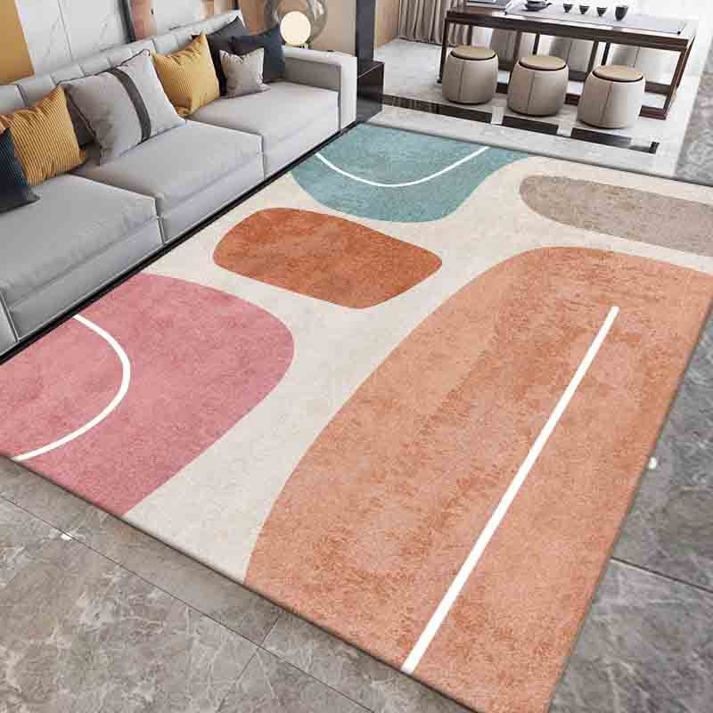 Pink Contrast Color Carpet Polyester Modern Carpet Washable Carpet for Living Room
