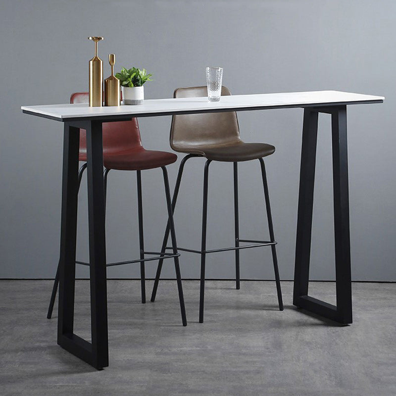 Rectangle Living Room Patio Bar Table Sled Industrial Stone Counter Table in White
