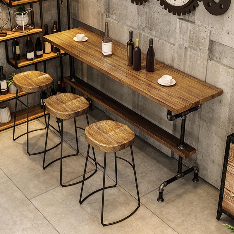 Rectangle Bar Dining Table Contemporary Bar Table with Black Trestle Base