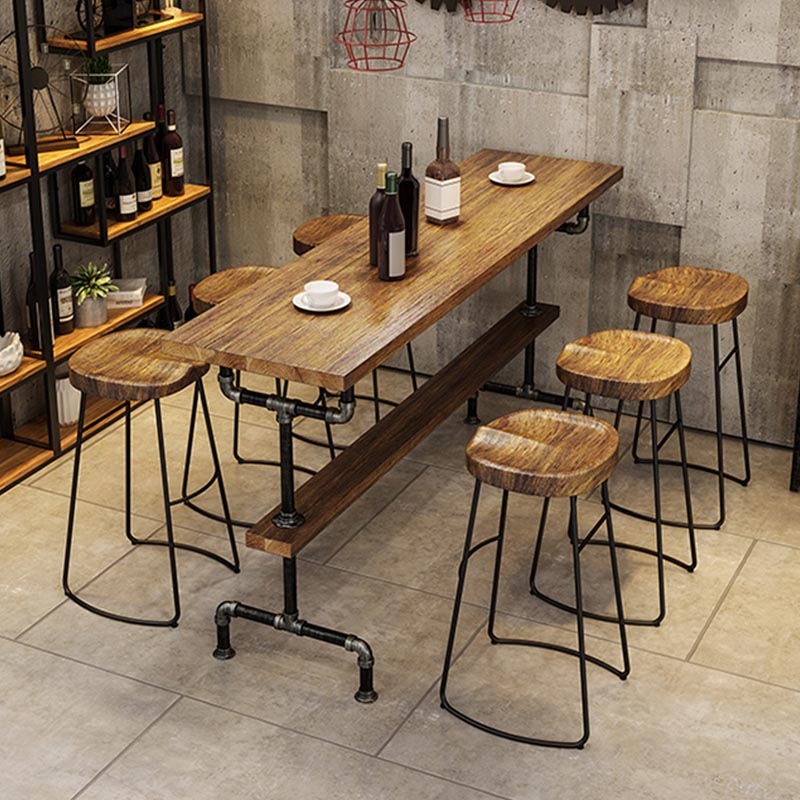 Rectangle Bar Dining Table Contemporary Bar Table with Black Trestle Base