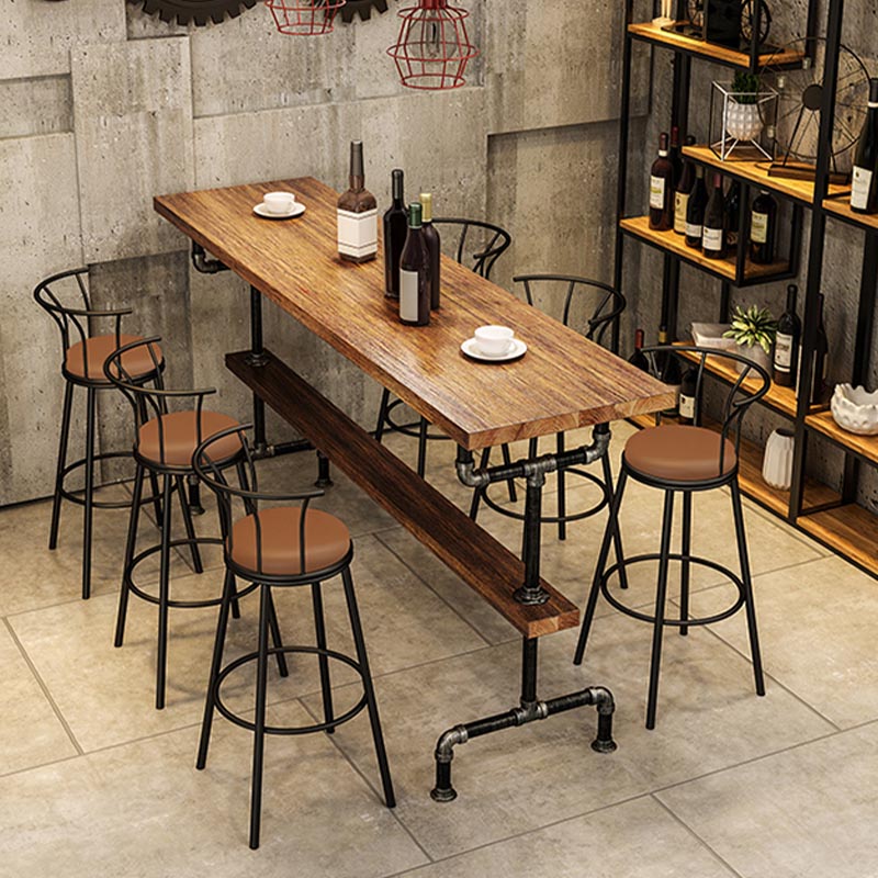 Rectangle Bar Dining Table Contemporary Bar Table with Black Trestle Base