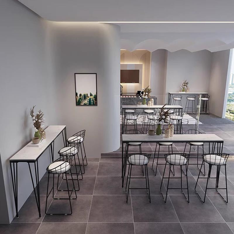 Stone Top Bar Dining Table Industrial Bar Dining Table with 4 Black Legs