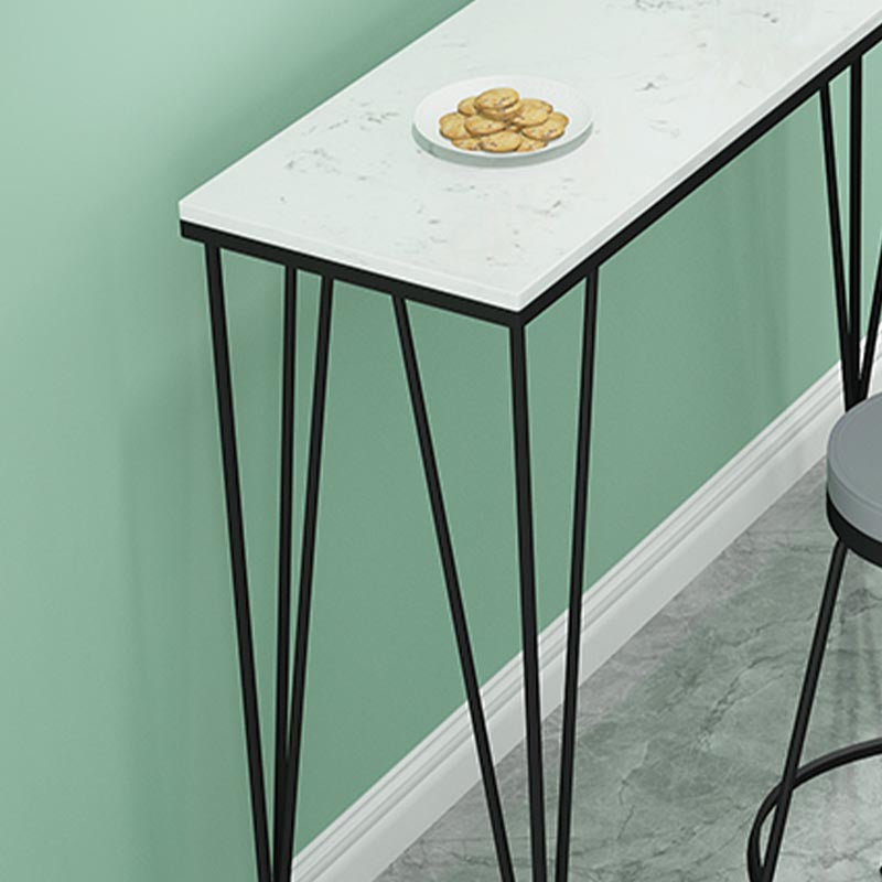 Stone Top Bar Dining Table Industrial Bar Dining Table with 4 Black Legs