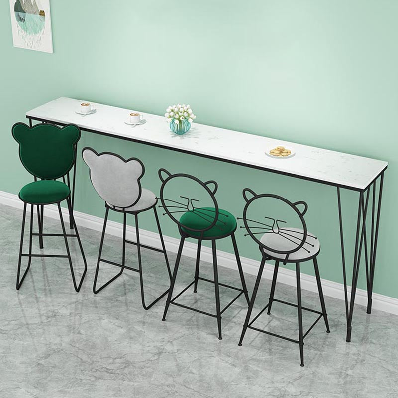 Stone Top Bar Dining Table Industrial Bar Dining Table with 4 Black Legs