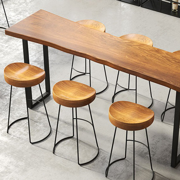 Coffee Shop Industrial Wood Barstool Metal Pedstal Bar Stool with Pedal
