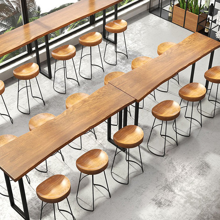 Coffee Shop Industrial Wood Barstool Metal Pedstal Bar Stool with Pedal