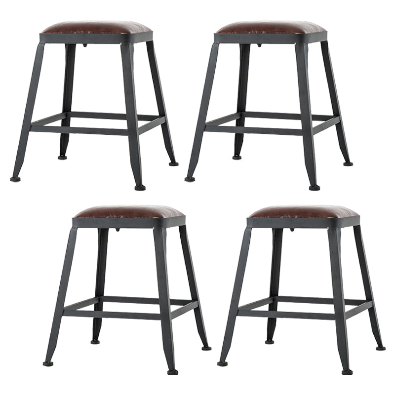 Dining Room Industrial Style Leather Barstool Iron 4 Legs Bar Stool with Pedal