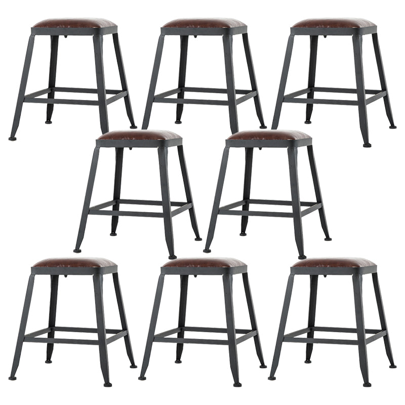 Dining Room Industrial Style Leather Barstool Iron 4 Legs Bar Stool with Pedal