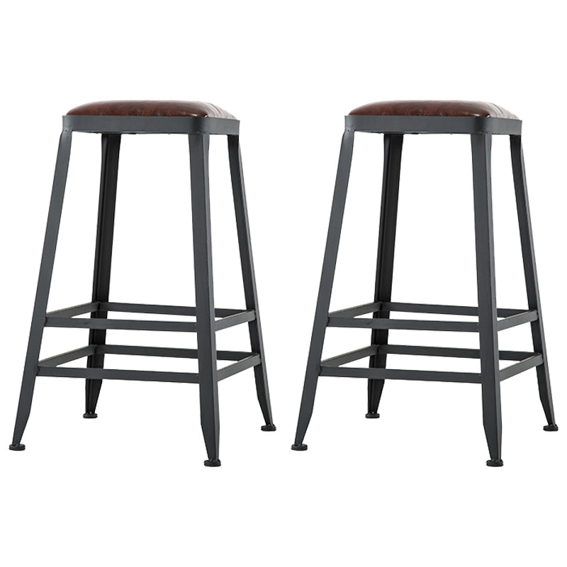 Dining Room Industrial Style Leather Barstool Iron 4 Legs Bar Stool with Pedal