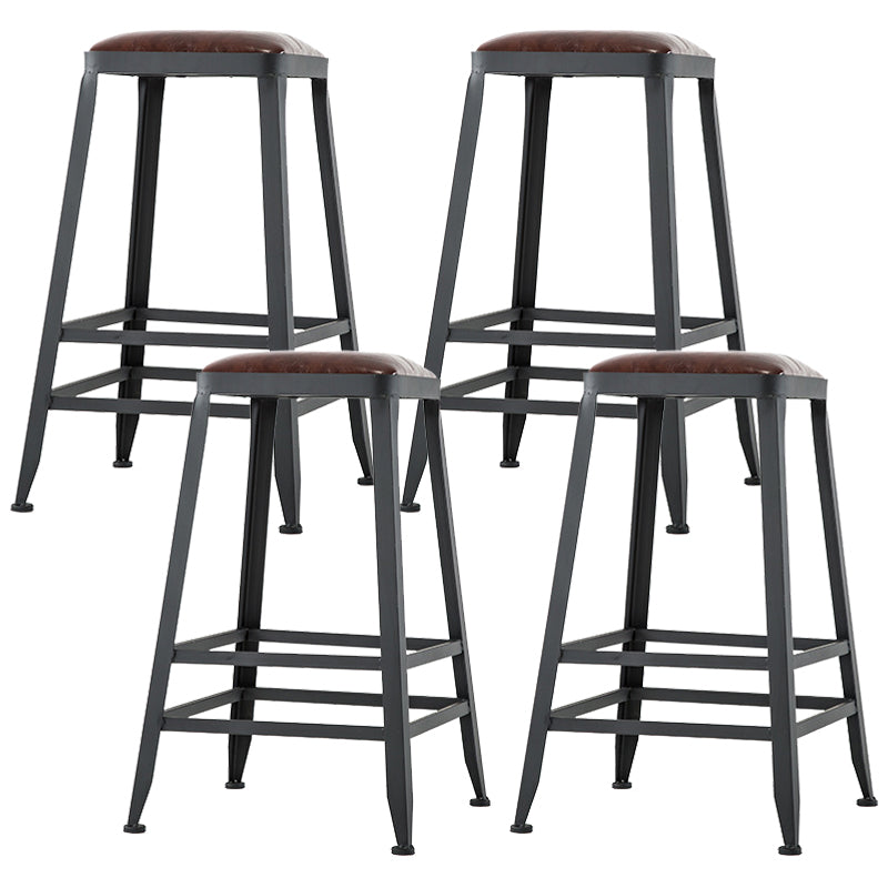 Dining Room Industrial Style Leather Barstool Iron 4 Legs Bar Stool with Pedal