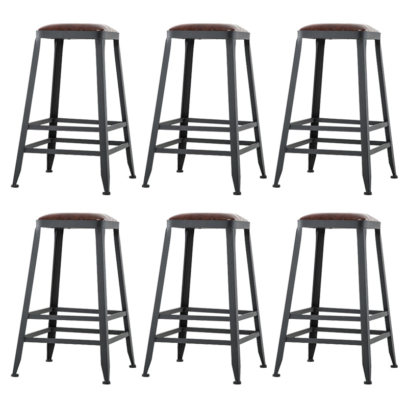 Dining Room Industrial Style Leather Barstool Iron 4 Legs Bar Stool with Pedal