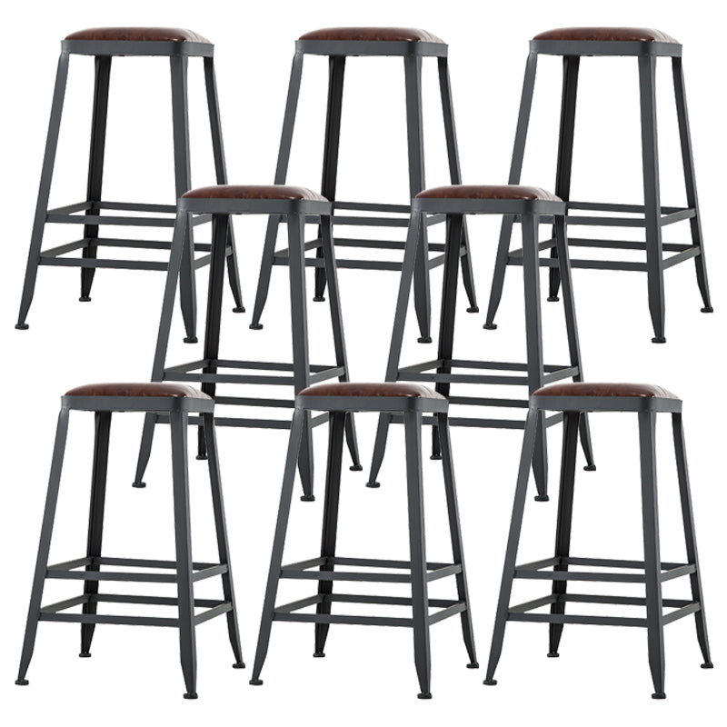 Dining Room Industrial Style Leather Barstool Iron 4 Legs Bar Stool with Pedal