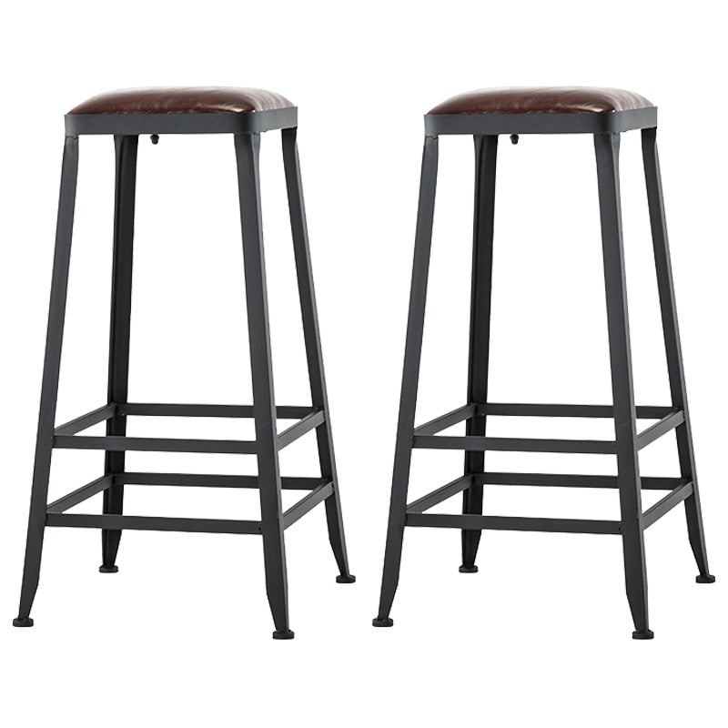 Dining Room Industrial Style Leather Barstool Iron 4 Legs Bar Stool with Pedal