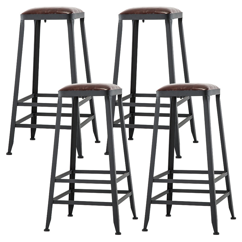 Dining Room Industrial Style Leather Barstool Iron 4 Legs Bar Stool with Pedal