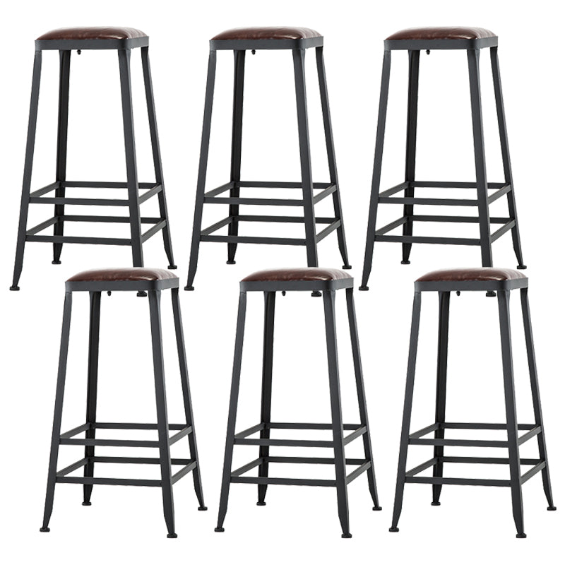 Dining Room Industrial Style Leather Barstool Iron 4 Legs Bar Stool with Pedal