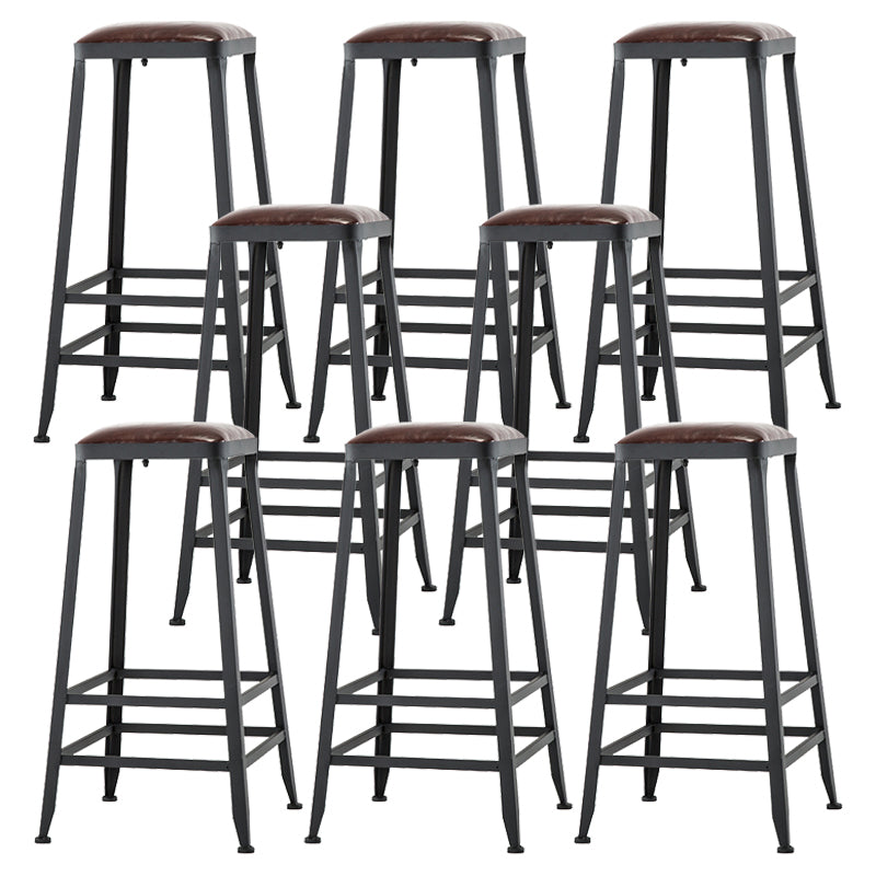 Dining Room Industrial Style Leather Barstool Iron 4 Legs Bar Stool with Pedal
