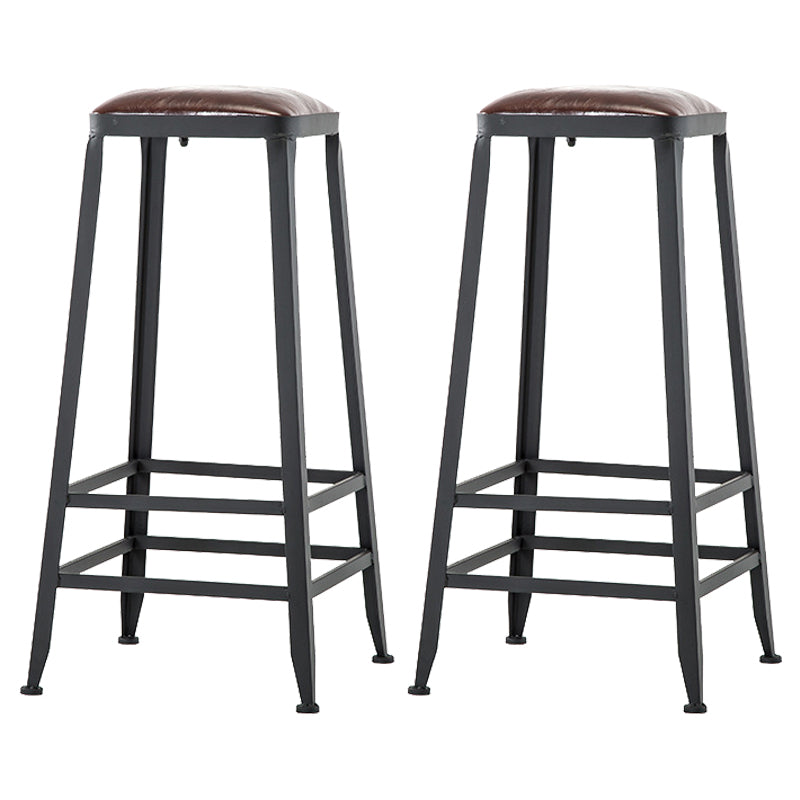 Dining Room Industrial Style Leather Barstool Iron 4 Legs Bar Stool with Pedal