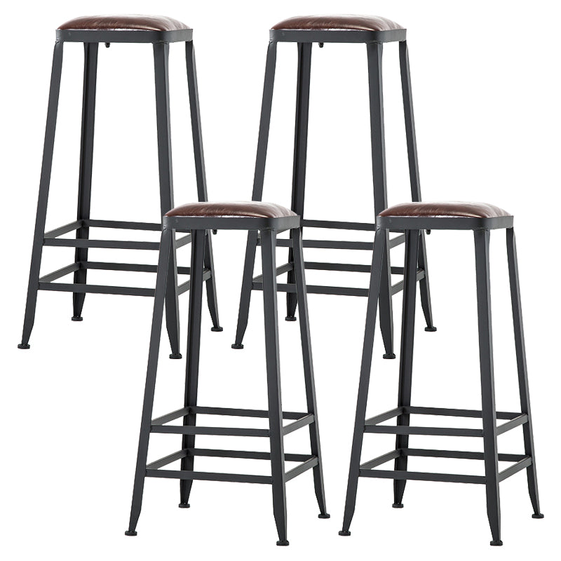 Dining Room Industrial Style Leather Barstool Iron 4 Legs Bar Stool with Pedal