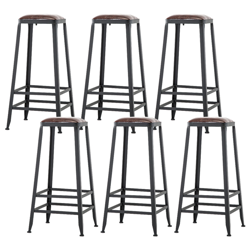 Dining Room Industrial Style Leather Barstool Iron 4 Legs Bar Stool with Pedal