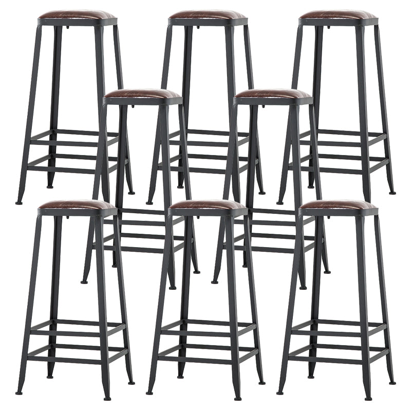 Dining Room Industrial Style Leather Barstool Iron 4 Legs Bar Stool with Pedal