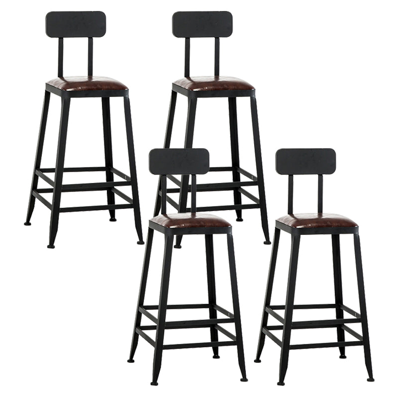Dining Room Industrial Style Leather Barstool Iron 4 Legs Bar Stool with Pedal