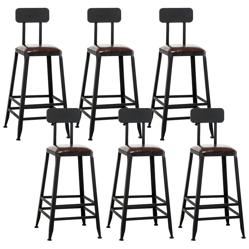 Dining Room Industrial Style Leather Barstool Iron 4 Legs Bar Stool with Pedal