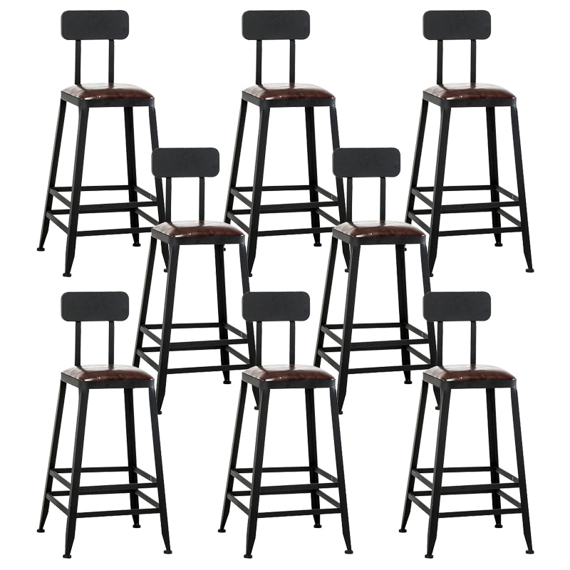 Dining Room Industrial Style Leather Barstool Iron 4 Legs Bar Stool with Pedal