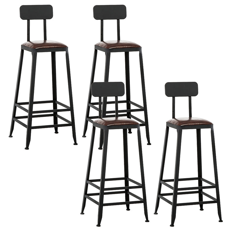 Dining Room Industrial Style Leather Barstool Iron 4 Legs Bar Stool with Pedal