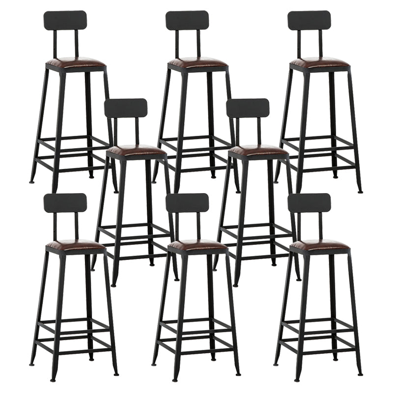 Dining Room Industrial Style Leather Barstool Iron 4 Legs Bar Stool with Pedal