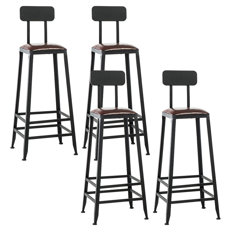 Dining Room Industrial Style Leather Barstool Iron 4 Legs Bar Stool with Pedal